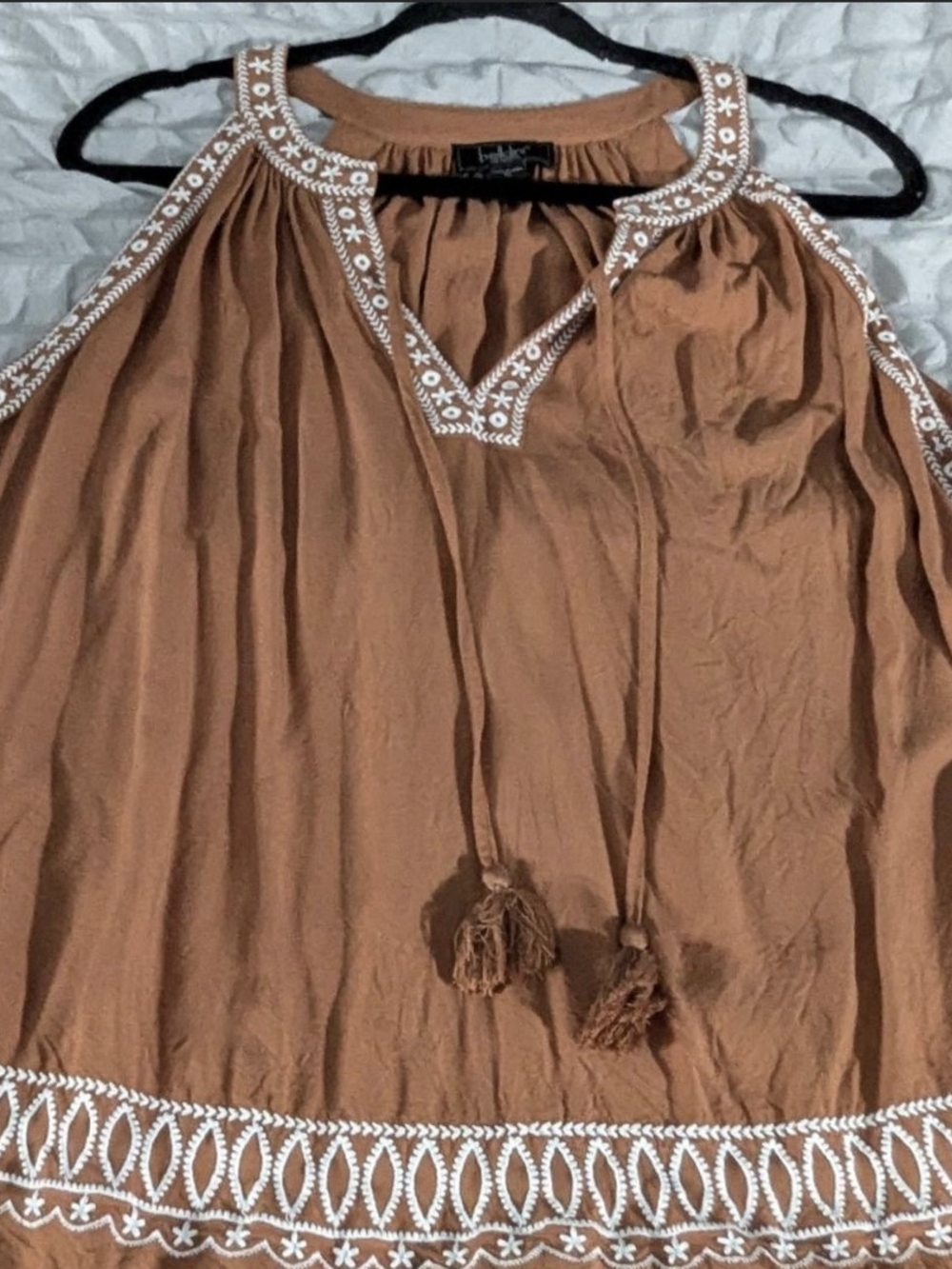 Bellini Brown Halter Top with Embroidered Accent